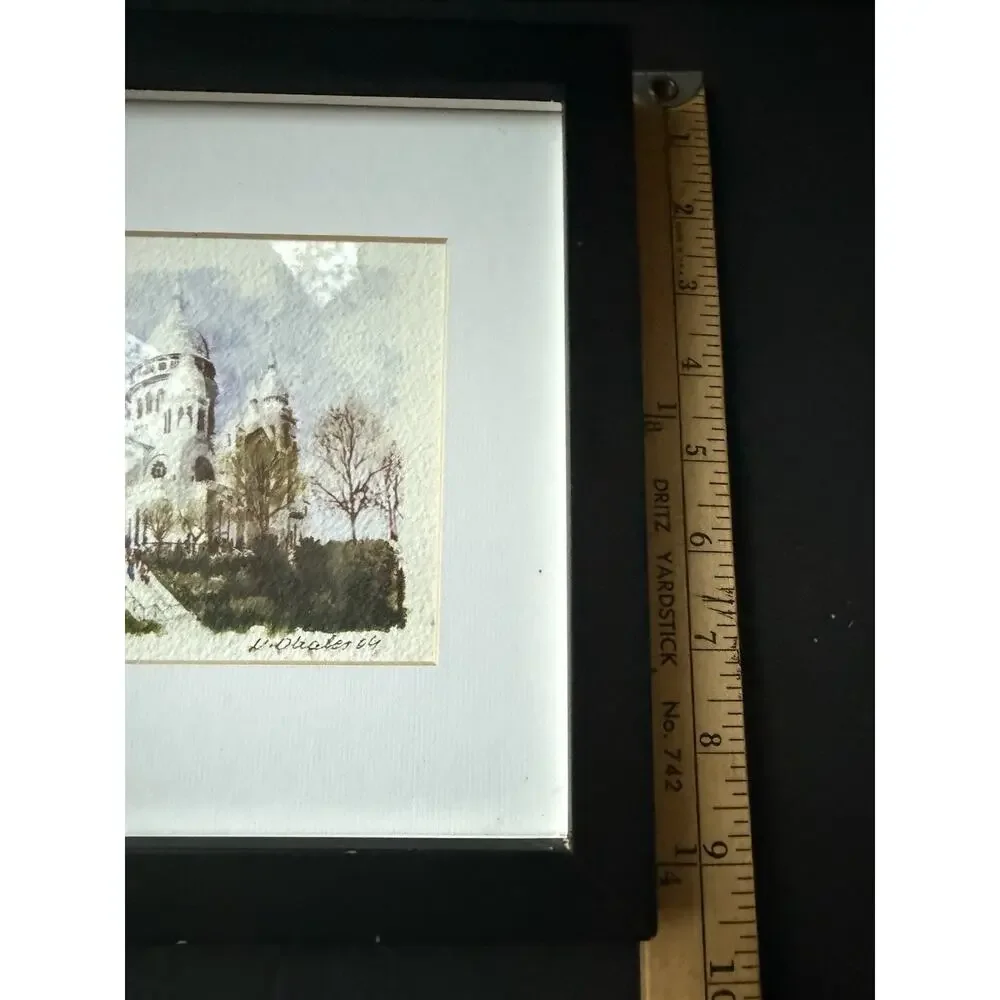 Pottery Barn Watercolor Print Wall Hanging Framed Matted 9x9 Minimalist Cottage